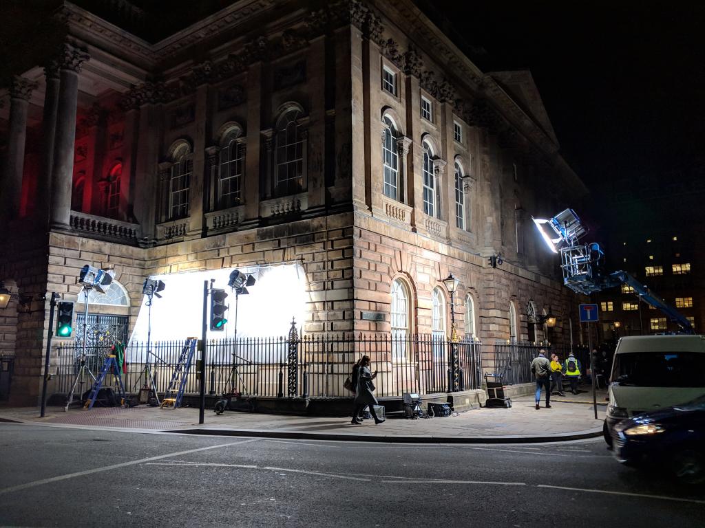 Filming an exterior shot for a production at Liverpool Town Hall facilitated by Liverpool Film Office